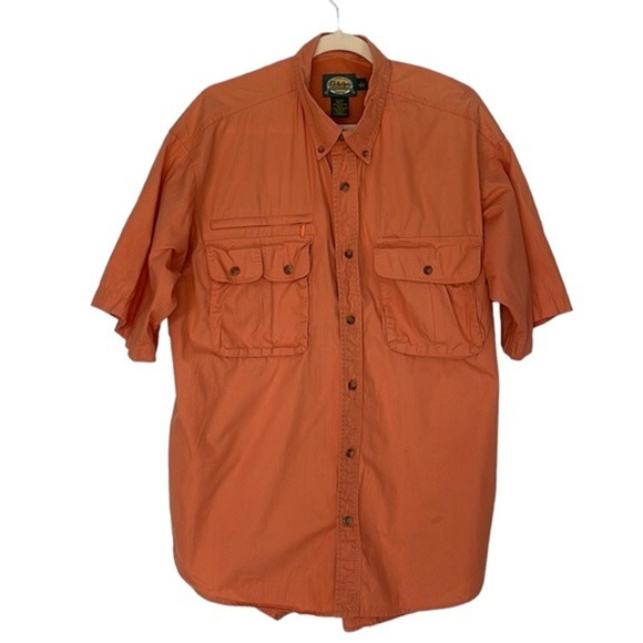 Men's Cabela's Orange Short Sleeve Button Down Shirt Size Large Regular (LR) - Picture 1 of 7
